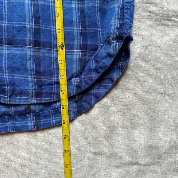 LL Bean Blue Linen Plaid Button Down Tunic Womens Large Excellent Condition - Picture 6 of 6